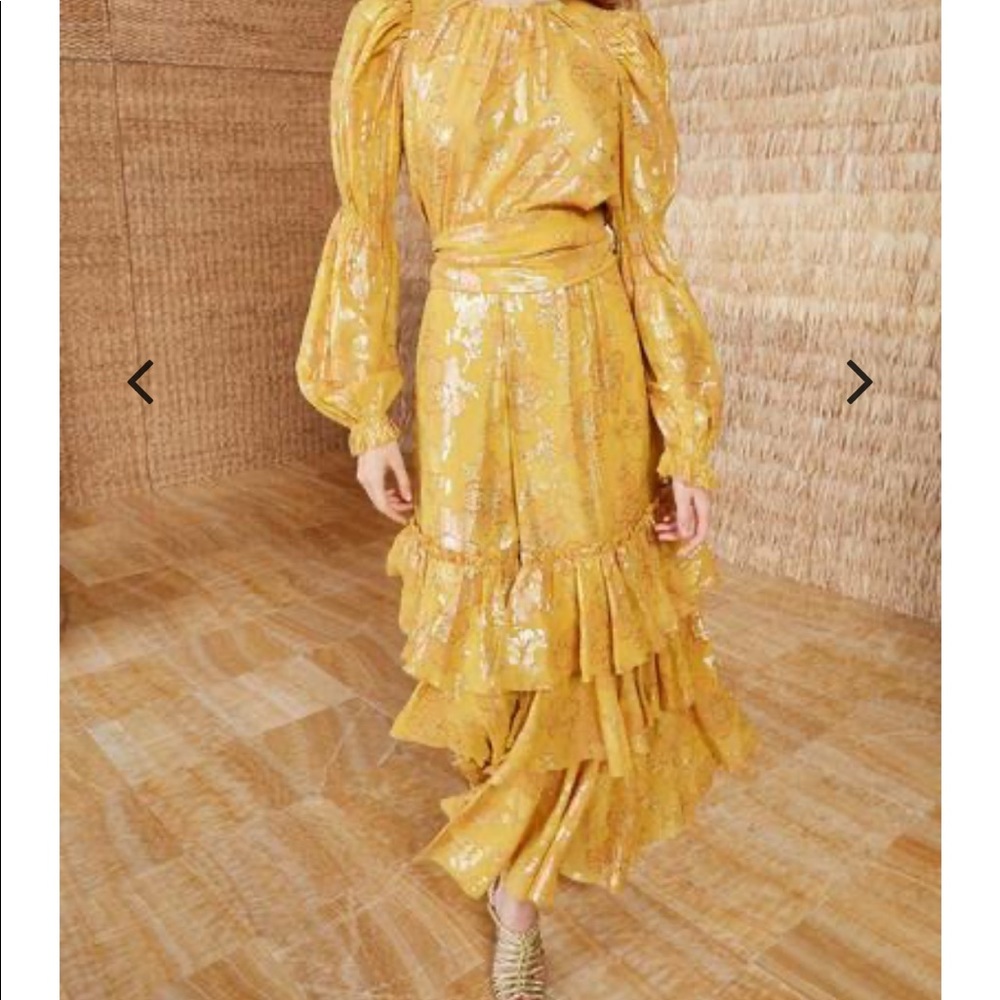Ulla Johnson Yellow Metallic Floral Skirt